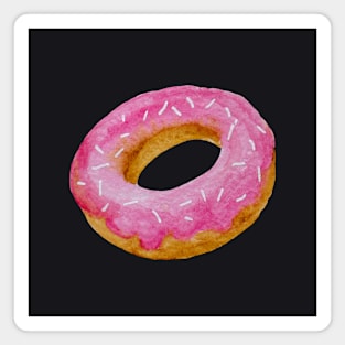 Watercolor donut - pink on black background Magnet